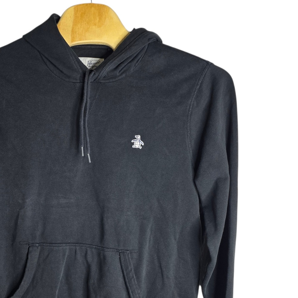 Original Penguin Mens Black Hoodie Chest Logo Pocket Pullover Casual Size XL‎